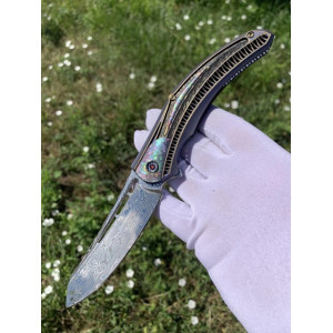 IRONBELLY ексклюзивний колекційний складний ніж ручної роботи KUSTOM KNIVES, сталь Damasteel RWL-34, 61-62 HRC. Photo 3